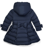 Girls Dark Navy Long Puffer Jacket with Bows
