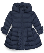 Girls Dark Navy Long Puffer Jacket with Bows