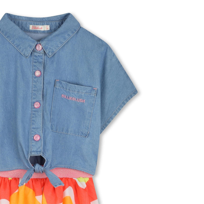 Girls Denim & Crepe One - Piece Dress