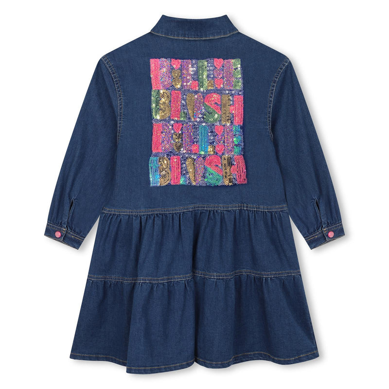 Girls Denim Dress with Sequin Detail