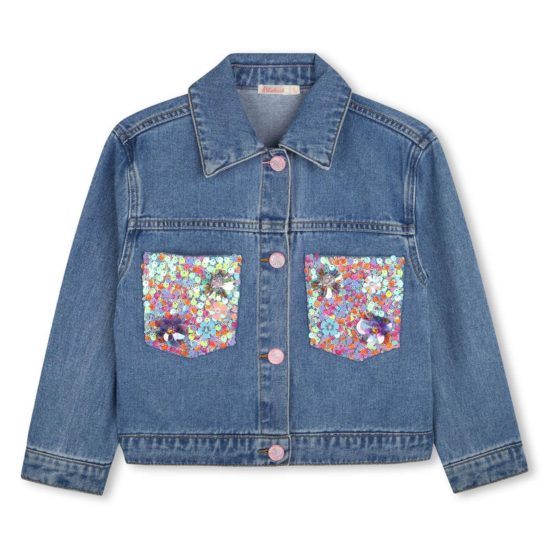 Girls Denim Jacket With Sequin Pockets