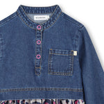 Girls Denim & Mesh Dress With Leopard Heart Print