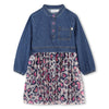 Girls Denim & Mesh Dress With Leopard Heart Print