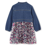 Girls Denim & Mesh Dress With Leopard Heart Print