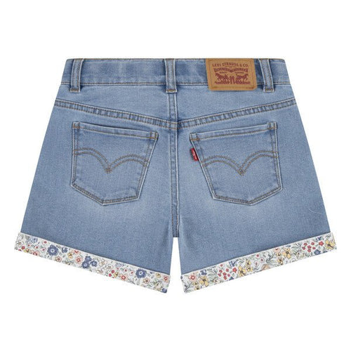 Girls Denim Mom Shorts With Floral Print Trim