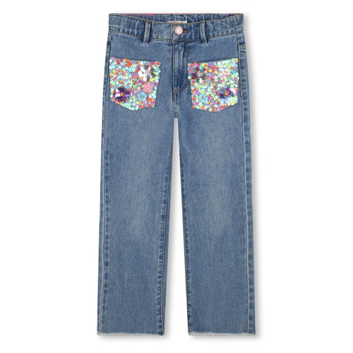 Girls Denim Trousers with Sequin Pockets