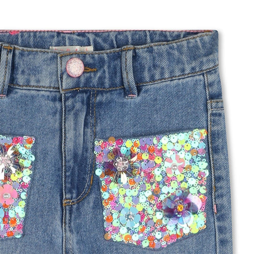 Girls Denim Trousers with Sequin Pockets