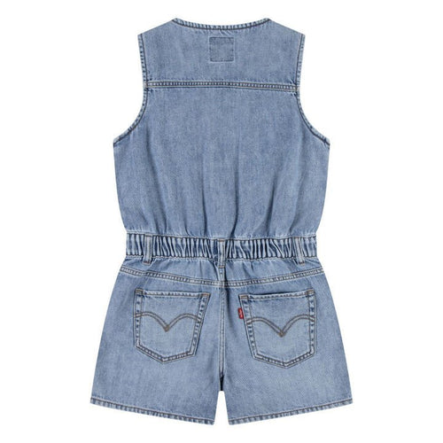 Girls Denim Vest Romper With Embroidered Details