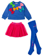 Girls Electric Blue Bow Jumper & Skirt Set