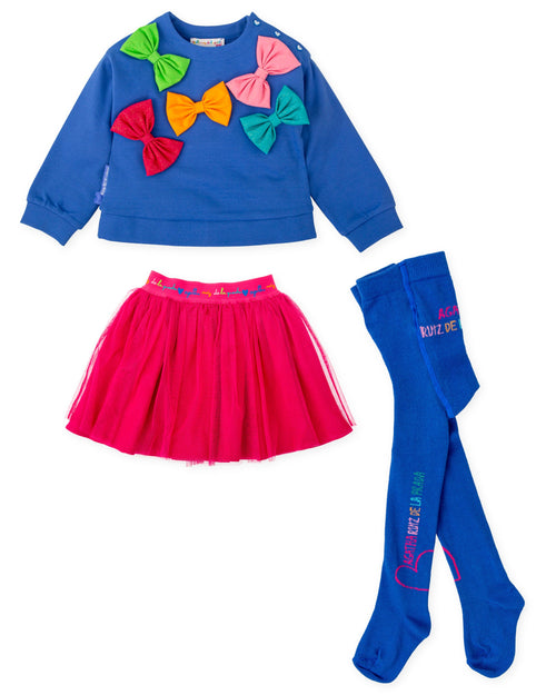 Girls Electric Blue Bow Jumper & Skirt Set