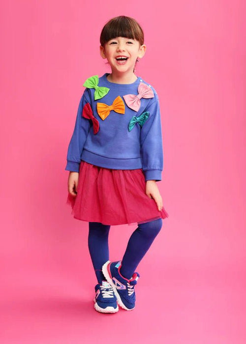 Girls Electric Blue Bow Jumper & Skirt Set