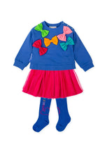 Girls Electric Blue Bow Jumper & Skirt Set