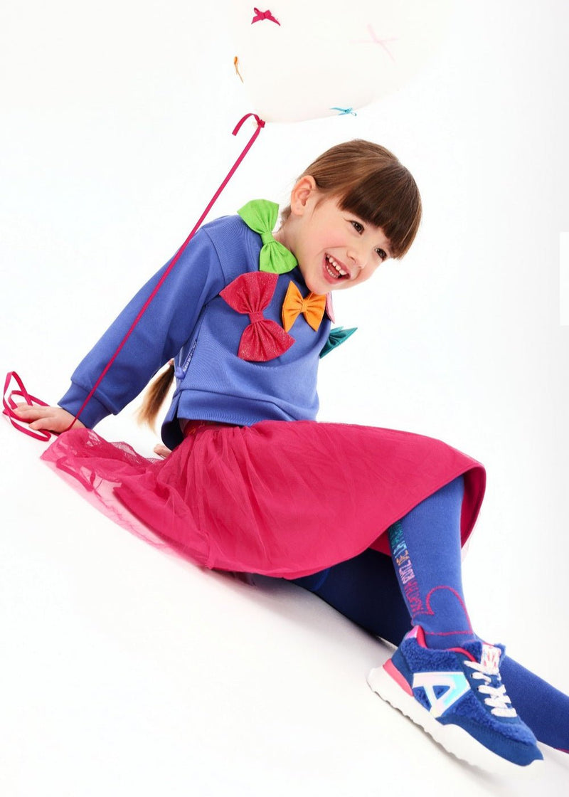 Girls Electric Blue Bow Jumper & Skirt Set