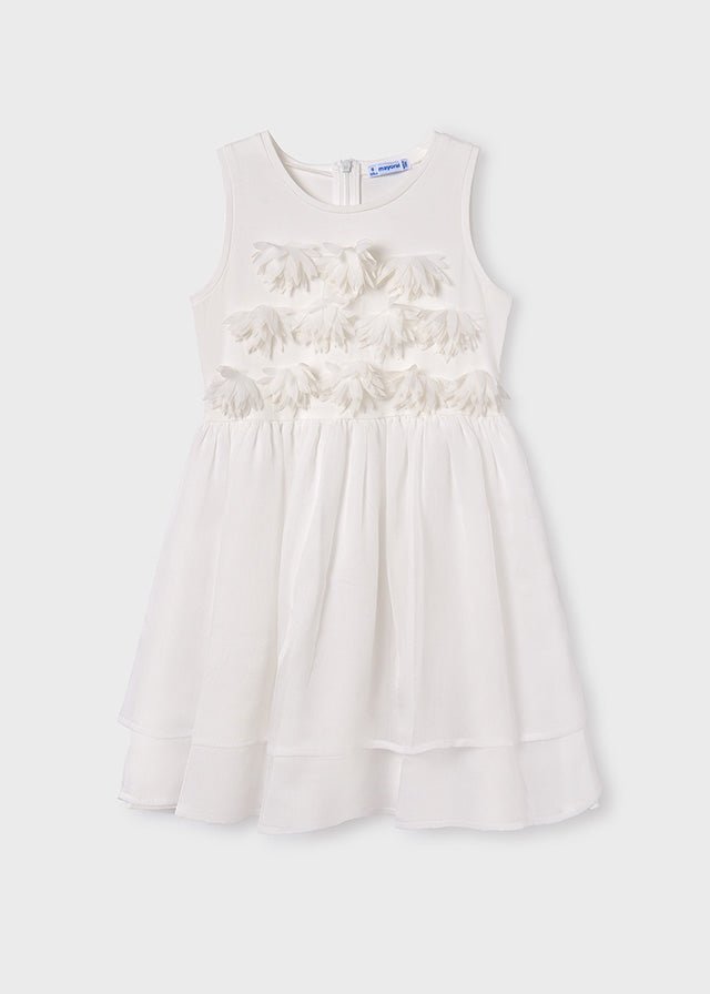 Girls' Elegant Ivory Dress with 3D Floral Embellishments (Mayoral)