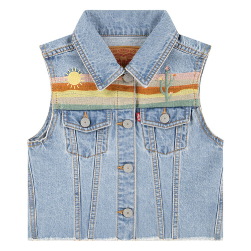 Girls Embroidered Denim Vest