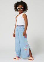 Girls Embroidered Light Denim Trousers