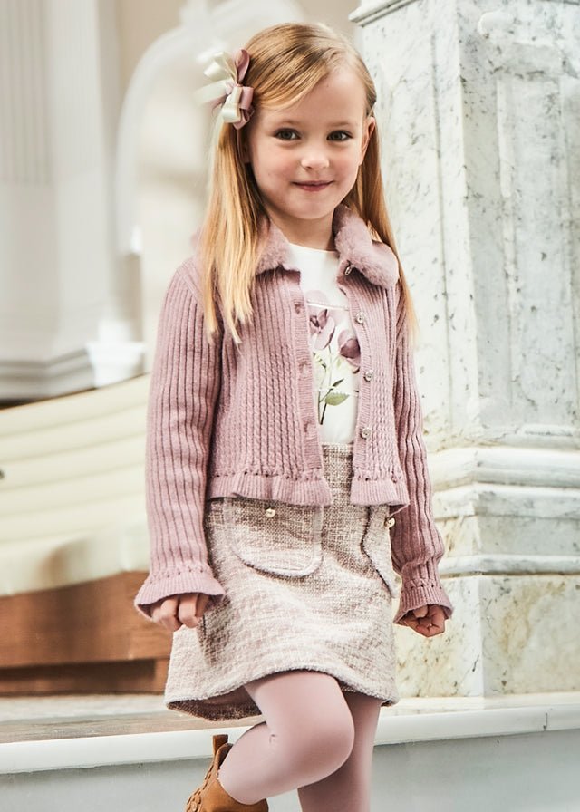 Girls' Faux Fur Collar Cardigan (Mayoral)