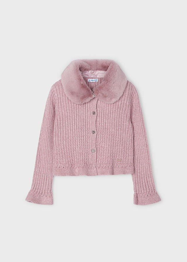 Girls' Faux Fur Collar Cardigan (Mayoral)