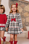 Girls' Festive Tartan Dress with Red Velvet Bow (Juliana)