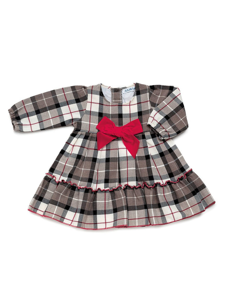 Girls' Festive Tartan Dress with Red Velvet Bow (Juliana)