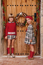 Girls' Festive Tartan Dress with Red Velvet Bow (Juliana)