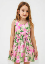 Girls Floral Linen Blend Summer Dress