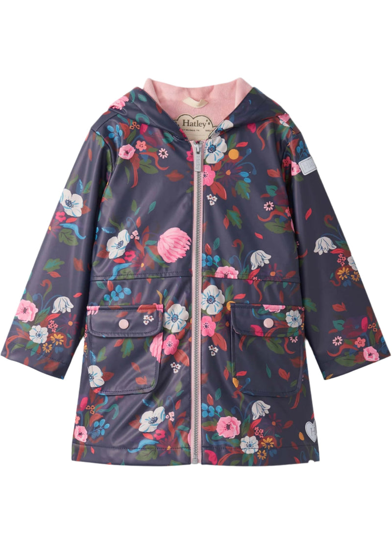 Girls Floral Peplum Waterproof Rain Jacket