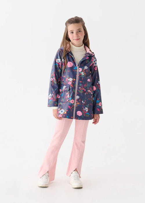 Girls Floral Peplum Waterproof Rain Jacket