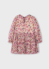 Girls Floral Pleated Dress with Bows and Sheer Overlay
