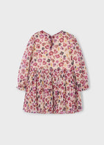 Girls Floral Pleated Dress with Bows and Sheer Overlay