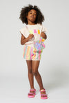 Girls French Terry Shorts with Striped Sequin Front