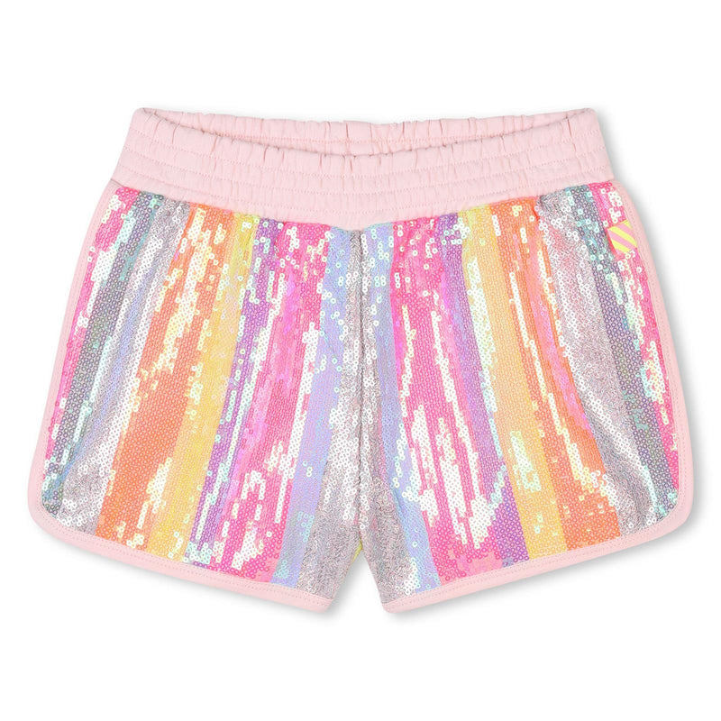 Girls French Terry Shorts with Striped Sequin Front