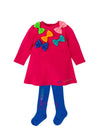 Girls Fuchsia Bow Jersey Dress & Tights Set