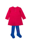 Girls Fuchsia Bow Jersey Dress & Tights Set