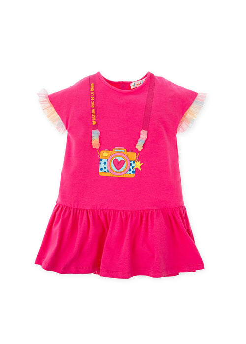 Girls Fuchsia Pink Camera Print Cotton Jersey Dress – CottonKids.ie