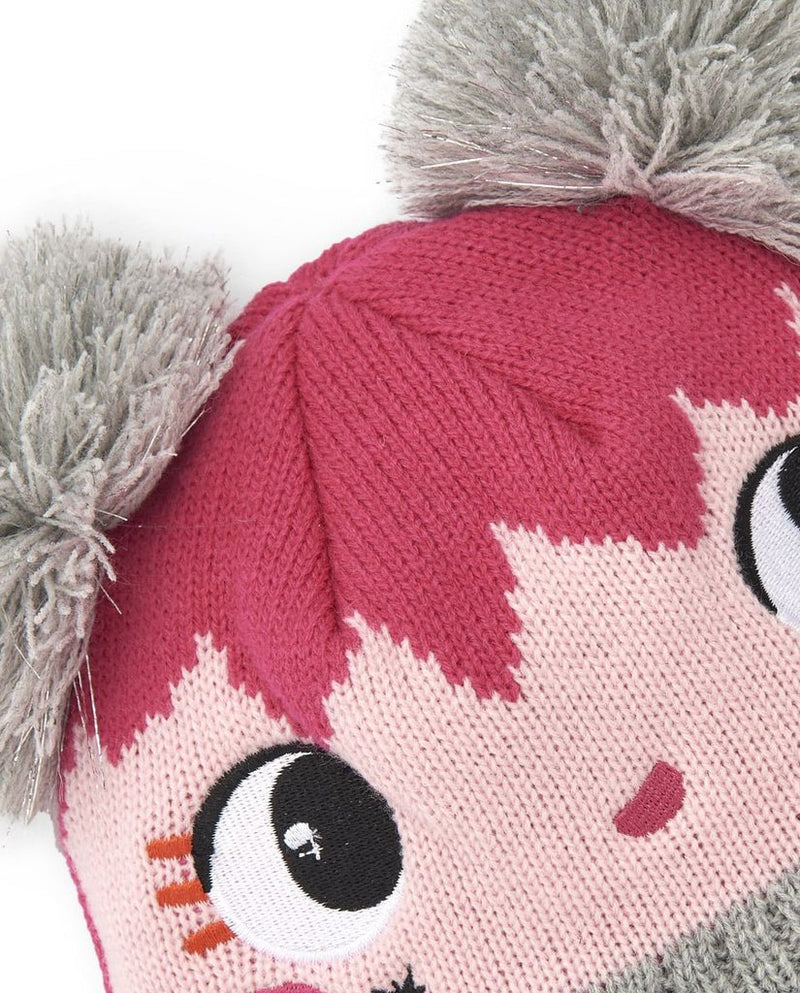 Girls' Fun Face Pom - Pom Knit Hat (Tuc Tuc)