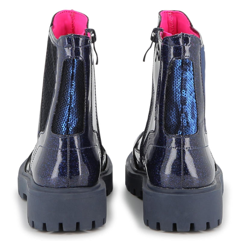 Girls Glitter Navy Ankle Boots With Sequins