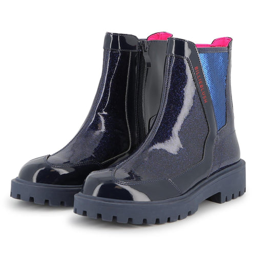 Girls Glitter Navy Ankle Boots With Sequins