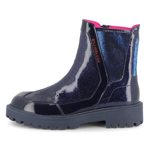 Girls Glitter Navy Ankle Boots With Sequins