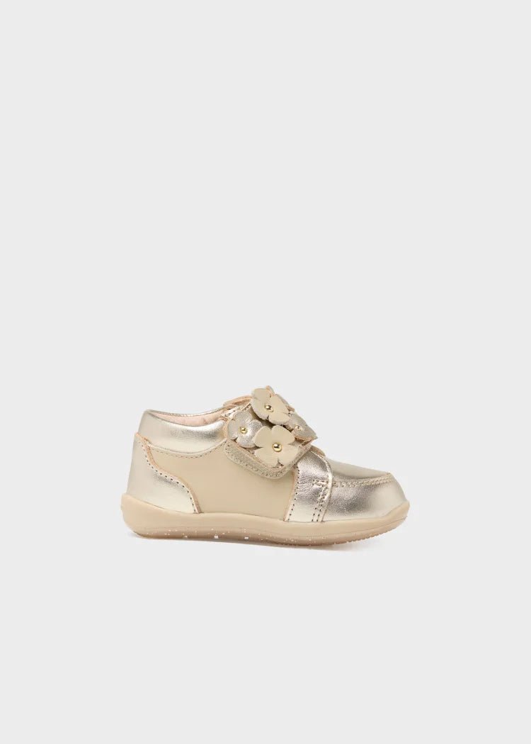 Girls Gold Leather Floral Trainers (mayoral)