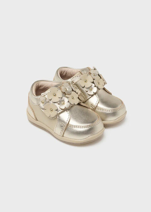 Girls Gold Leather Floral Trainers (mayoral)