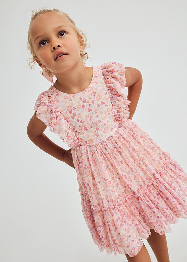 Girls Grapefruit Floral Tulle Dress