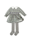 Girls Green Checked Dress & Tights Set