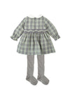 Girls Green Checked Dress & Tights Set