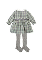 Girls Green Checked Dress & Tights Set