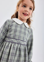 Girls Green Checked Dress & Tights Set