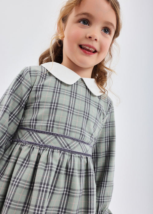 Girls Green Checked Dress & Tights Set
