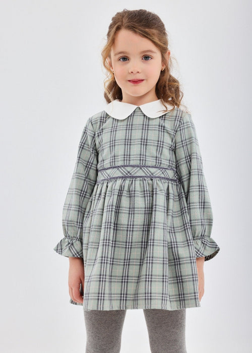 Girls Green Checked Dress & Tights Set