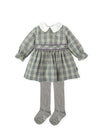 Girls Green Checked Dress & Tights Set