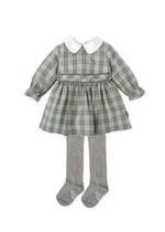 Girls Green Checked Dress & Tights Set